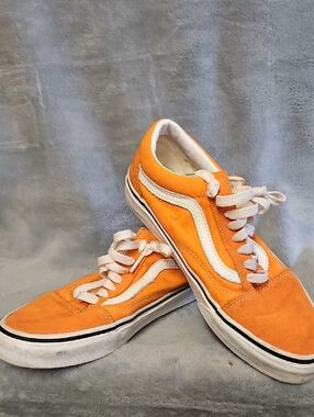 Vans Orange and White Low-Top Skate Sneakers